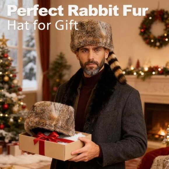 Rabbit Fur Russian Ushanka Trapper Hat Coonskin Tail Retro Winter Warm main image 7